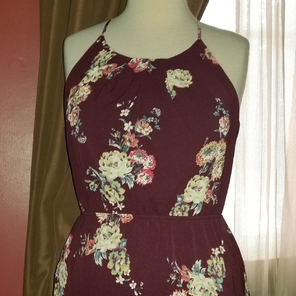 Plum Flower Dress with Pockets